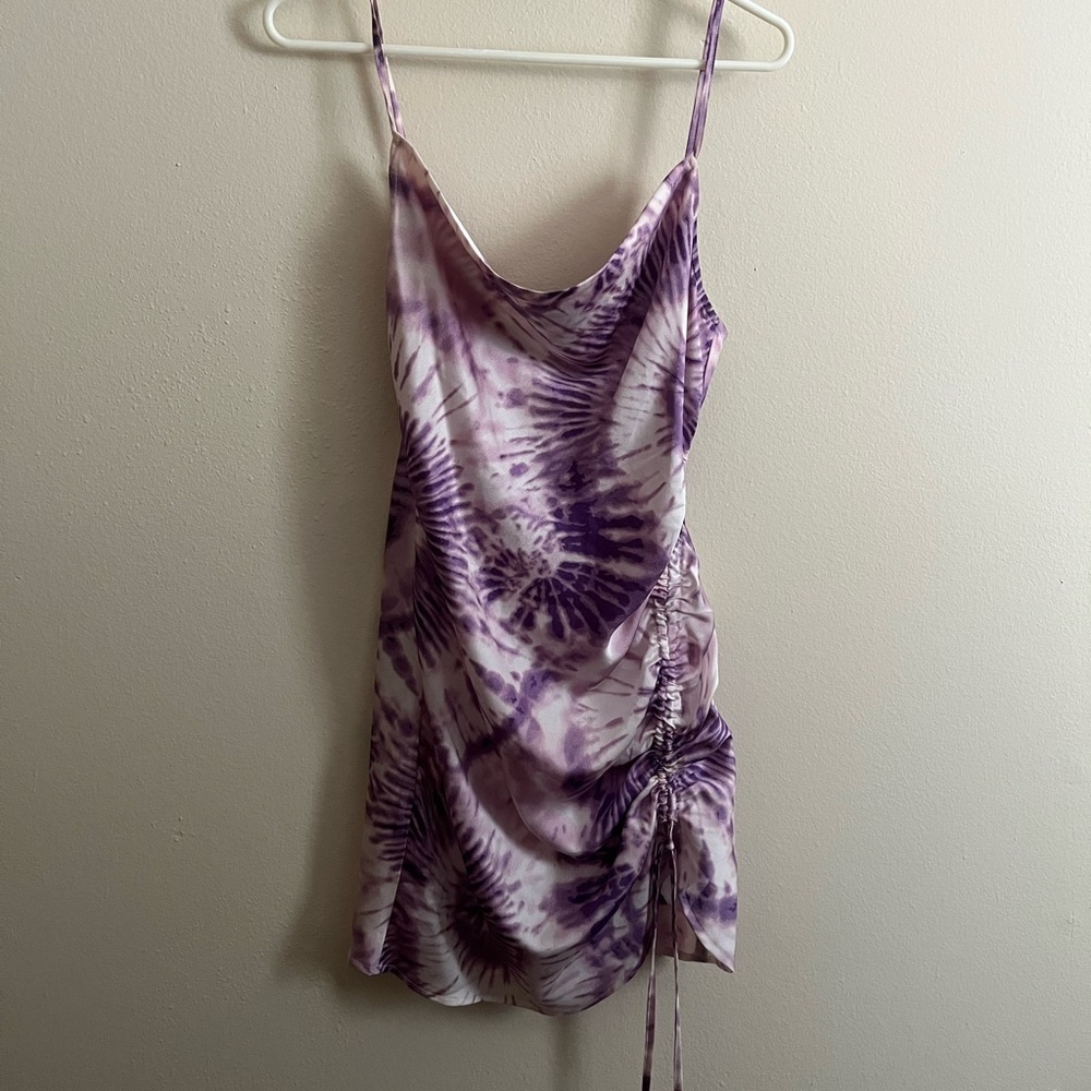 Tie Dye Cowl Neck Cinched Mini Dress - Picture 5 of 13